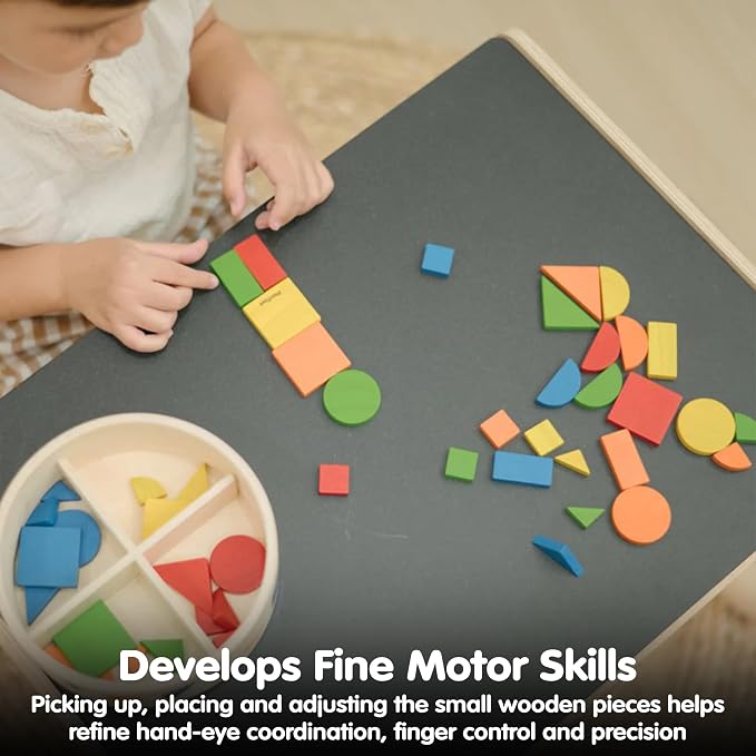 PlanToys® Mosaic Wooden Toy for Toddlers 12M+ Montessori 45 Geometric Pieces
