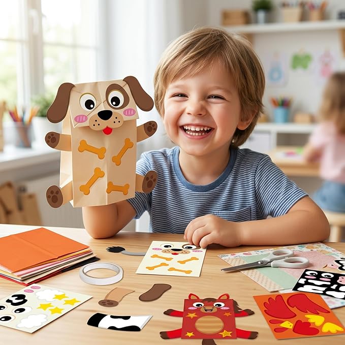 WATINC Hand Puppet Making Kit, Paper Sock Puppet Toys for Kids (Farm) | 9 Styles, Make Your Own Storytelling & Role Play Crafts, Creative Group Activity, Party Favors & Gifts for Kids Ages 4-8