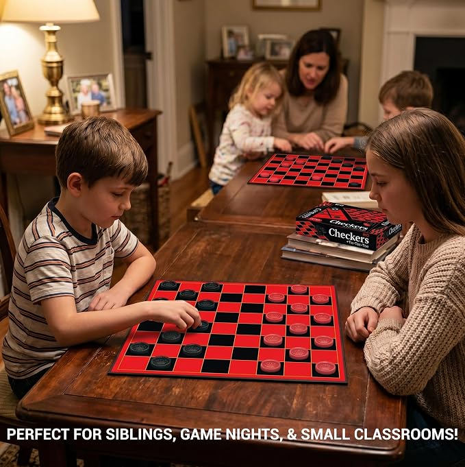 HI-Q Checkers & Tic-Tac-Toe Board Game Set – Multi-Pack Bundle for Family Game Night & Classrooms – Features Interlocking Stacking Pieces & Folding Board – Ages 6+