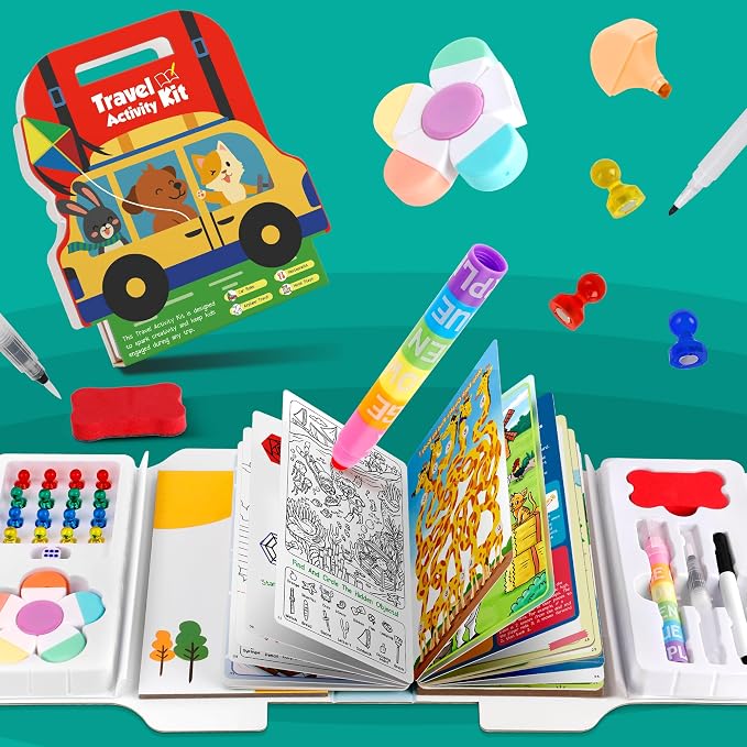 Torlam Busy Book Travel Toys for Kids,Quiet Busy Board Learning Activities for Fine Motor Skills, Montessori Toys Boy Girl Birthday Gifts,Preschool Sensory Book Travel Games for Airplane Car Road Trip