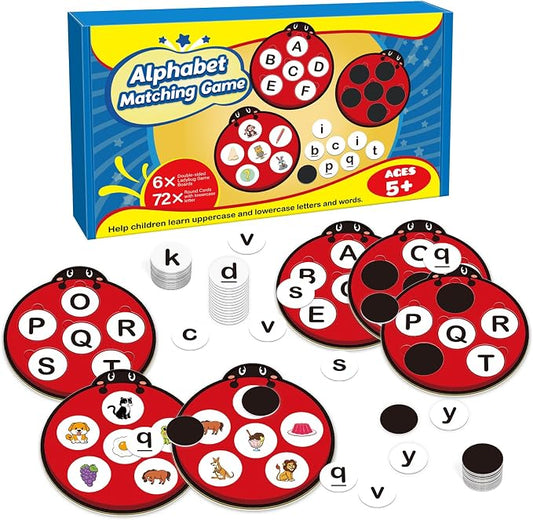 Kasfalci Alphabet Games for Kids Toddlers,Animal Cards,Alphabet Learning Toys,ABC Flash Cards,Speech Therapy,Letter Matching Board Games for Kids 3-6,Ladybug Toys,Preschool Classroom Must Haves