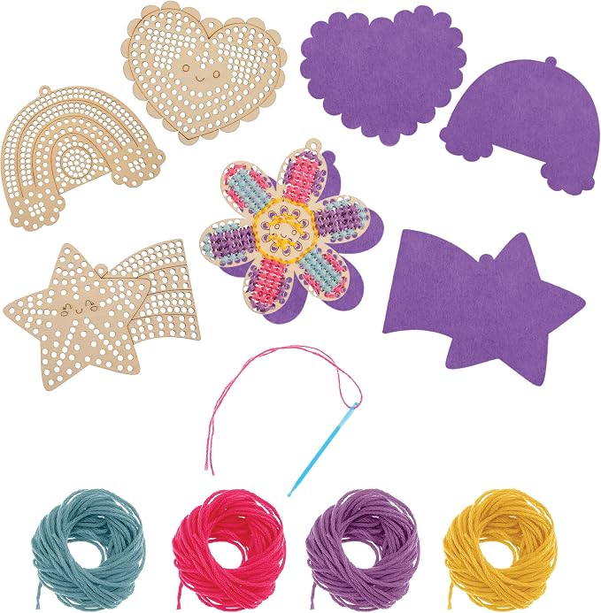 Stephen Joseph, Set of 4 Wooden Lacing Cards - Gifts for Girls Boys - Craft Activities Party Supplies for Toddler Kids, Rainbow
