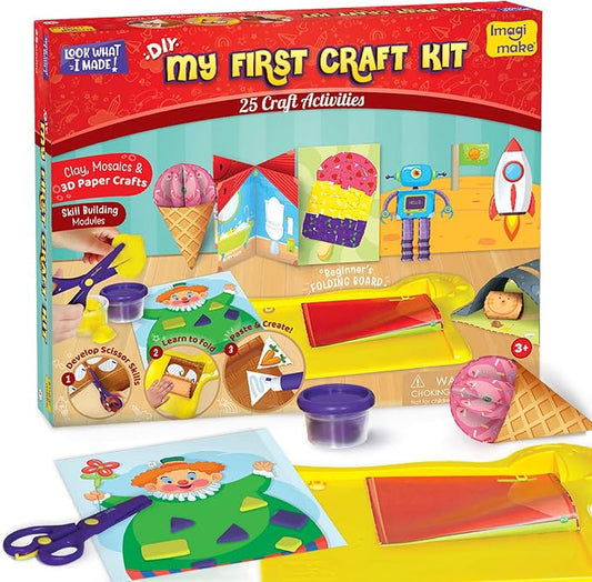 Imagimake My First Craft Kit, 25 Mess-Free Activities for Toddlers | Scissor Skills, Beginner's Folding Board, Hands-On Paper Crafts, Birthday Gift for Boys & Girls Ages 3,4,5,6 Years Old