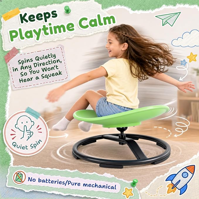Pterying 21" L × 19" W Large Size Spinning Chair for Autistic Kids, Ages 3+ | Autism Sensory Products, Sensory Toys Gifts for Kids with Autism & ADHD, Training Body Coordination, Light Green