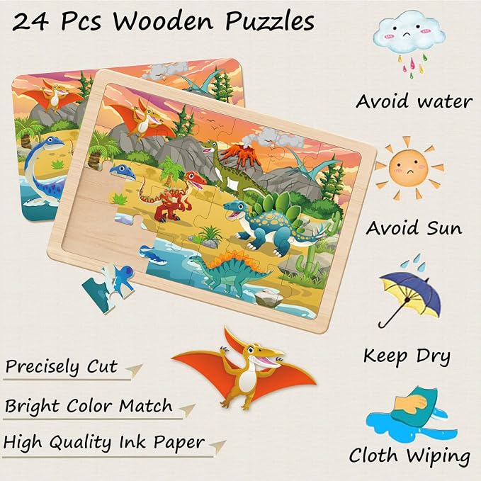 Puzzles for Kids Ages 4-6, 4 Packs 24 Piece | Wooden Jigsaw Puzzles for Kids Ages 3-5 Preschool Educational Learning Toys Gifts for 3 4 5 6 Year Old Boys and Girls