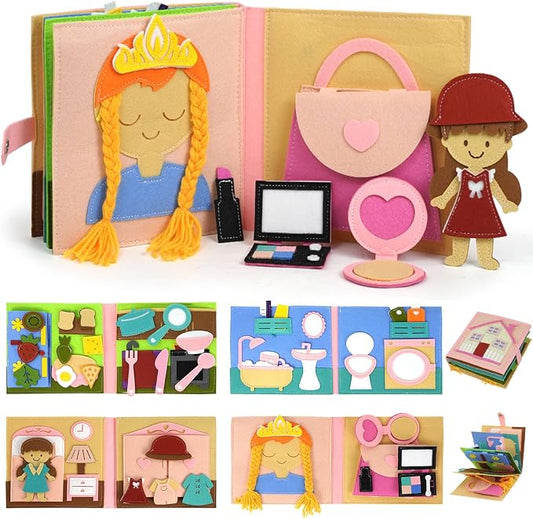 AIXMEET Toddler Busy Board, Sensory Busy Board for Toddlers 3456 Year Old, Montessori Felt Quite Book Preschool Early Learning Educational Travel Toys Autism Sensory Cloth Book