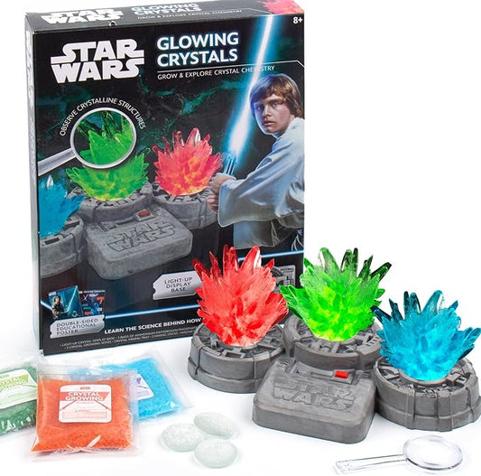 STAR WARS Glowing Crystals, Crystal Growing Kit with Light Up Display Stand, Grow 3 Colorful Crystals, Gift for 8 Year Old Boy, Merch, Toys for Boys Age 8-12