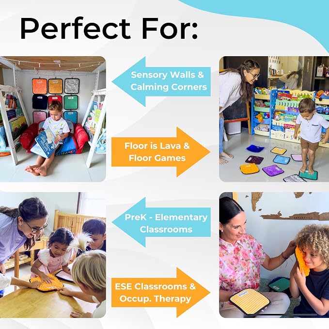 9 Labeled Sensory Mats w/Lesson Plans | Sensory Toys for Kids with Autism | Mats for Autistic Children | Occupational Therapy Toys | Sensory Wall for Autism Classroom Must Haves