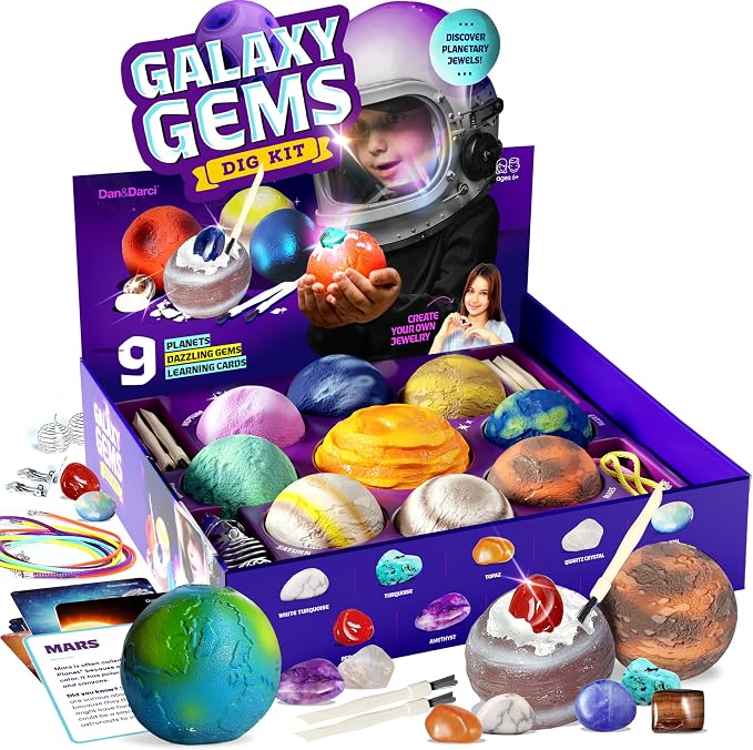 Galaxy Gem Dig Kit for Kids - Gemstones Digging Science Kits for Kids | Gifts for 6 7 8 9 10 11 Year Old Boys & Girls - Planet Space Toys for Ages 8-10 STEM for Boy & Girl Age 6-7, 6-8, 8-10