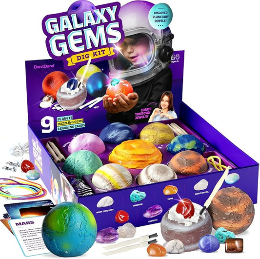 Galaxy Gem Dig Kit for Kids - Gemstones Digging Science Kits for Kids | Gifts for 6 7 8 9 10 11 Year Old Boys & Girls - Planet Space Toys for Ages 8-10 STEM for Boy & Girl Age 6-7, 6-8, 8-10