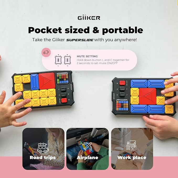 GiiKER Super Slide Puzzle Game, 500+ Challenges, STEM Toy for Ages 6+ | Handheld brain teaser for kids and teens, road trip activity, birthday gift