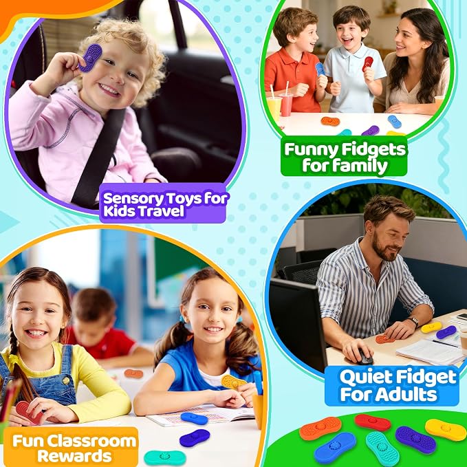 Classroom Must Have Sensory Fidget Toys For Kids 6 Pack Silicone Worry Stones for Autism & ADHD Calming Down Quiet Figette Stress Toys for Anxiety Relief Office Desk Toy Set Easter Basket Stuffer Gift