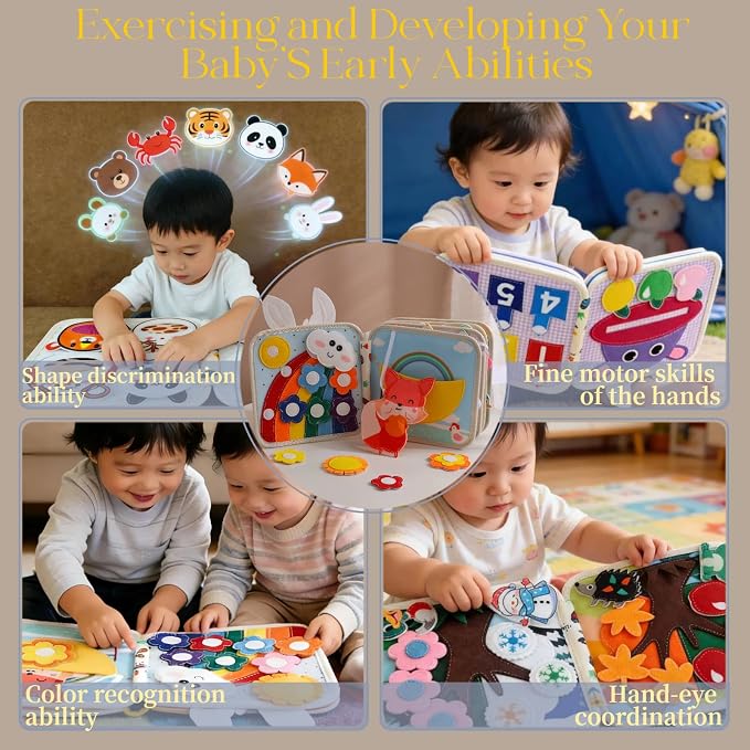 Montessori Forest Animals Busy Book, Airplane Travel Felt Quiet Busy Board for Toddler 1-3, Preschool Kids Learning Activities Sensory Toy to Develop Fine Motor Skills, Boys Girls Birthday Gift (#B)