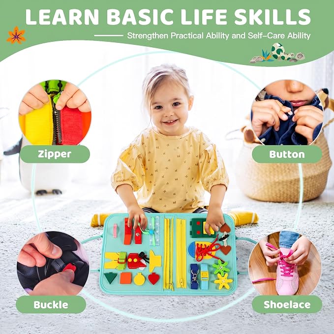 Toddler Busy Board for 1 Year Old, Montessori Toy Sensory Busy Book for Toddler 1-3 Fishing Game Fine Motor Skill, Learning Car Ride Airplane Activities Travel Essential 2-4 Birthday Gift for Boy Girl