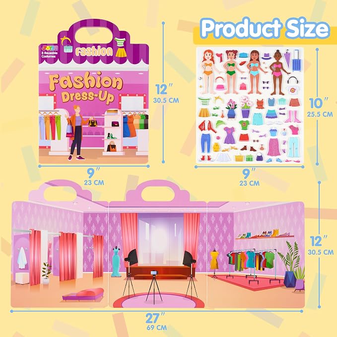 JOYIN Fashion Dress-Up Reusable Sticker Book for Toddlers, 3D Sticker Book for Kids 3 4 5, Travel Essentials, Airplane Activity Toys, Crafts Gifts, Birthday Gifts