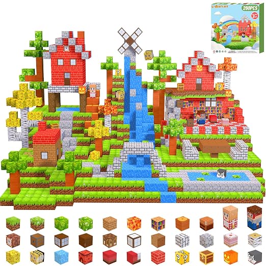 LionFuny 200PCS Magnetic Blocks,Magnetic Building Blocks Stacking Toys,Magnet Toys Building World Set, STEM Sensory Christmas Birthday Gift for Toddlers Boys Kids Age 3 4 5 6 7 8,Upgrade 1" Large Size