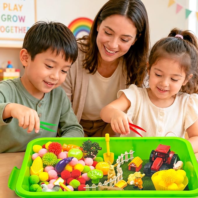 Cinrobiye 159 Pcs Farm Animal Learning Activity Set, Farm Sorting Game with Barnyard Animals, Fine Motor Activities, Preschool Learning Activities, Classroom Learning Centers, STEM Educational Games