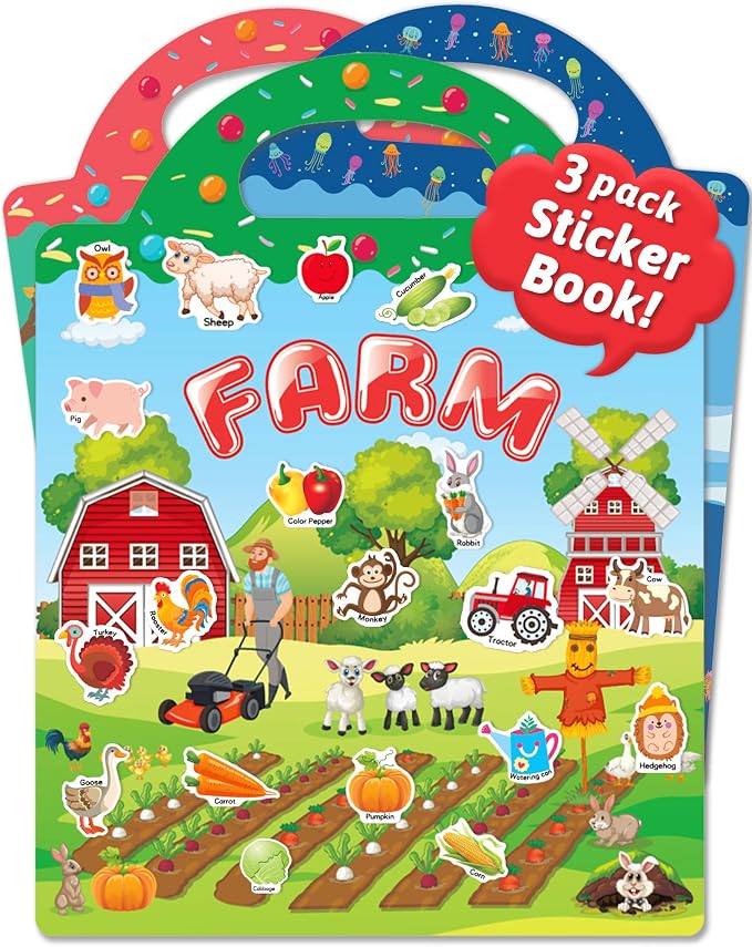 Benresive Reusable Sticker Book for Toddlers, Stickers for Kids, Travel Toy | Toddler Toys, Boys Girls Birthday Gifts, Airplane & Road Trip Essentials Kids, No Mess Waterproof Toddler Crafts Activities