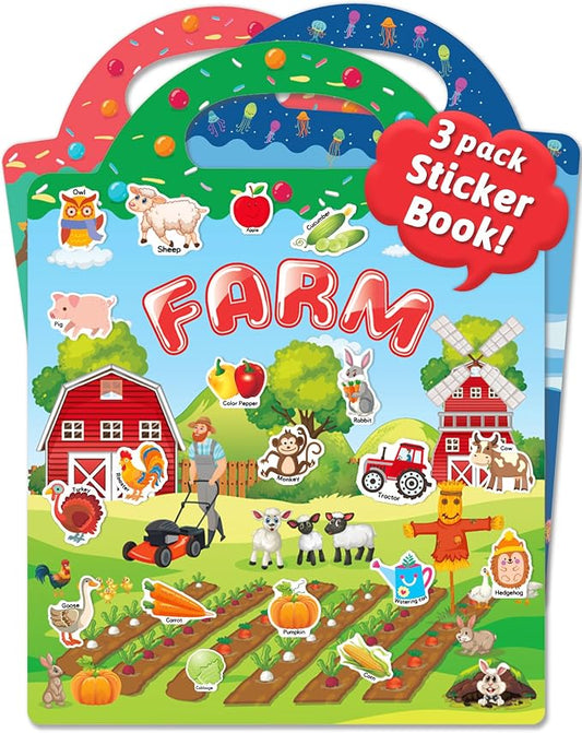 Benresive Reusable Sticker Book for Toddlers, Stickers for Kids, Travel Toy | Toddler Toys, Boys Girls Birthday Gifts, Airplane & Road Trip Essentials Kids, No Mess Waterproof Toddler Crafts Activities
