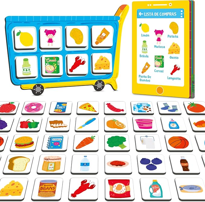 SpriteGru Magnetic Shopping List Game, Funny Spanish Groceries Matching Memory Game, Race to Collect Your Items Educational Toy for Boys & Girls at Home