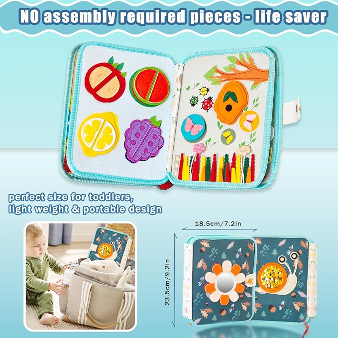 Busy Book for Toddlers 1-3, Montessori Toys Busy Board for Boy Girl Gifts | Quiet Activity Books for Baby, Toddler Travel Toys for Car Airplane, Learning Fine Motor Skills