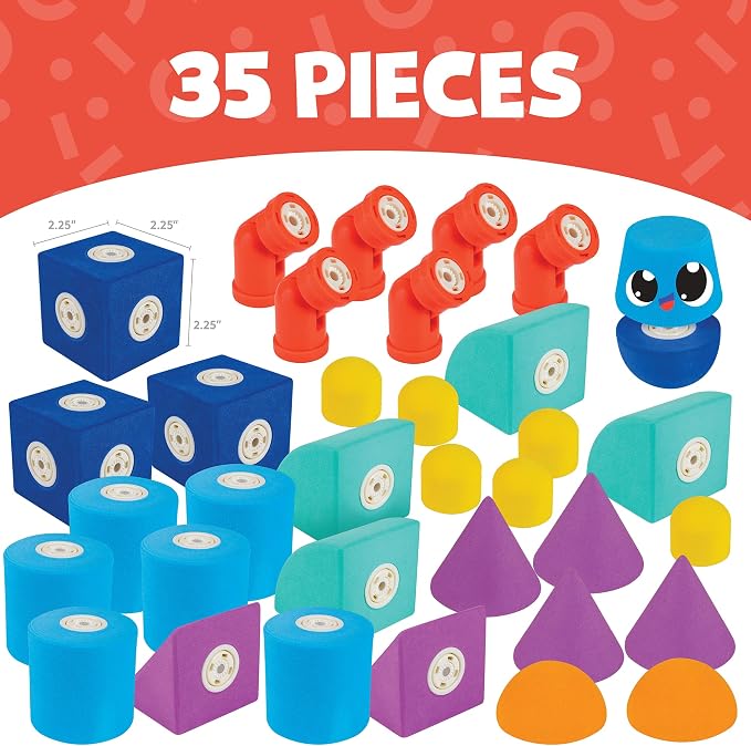 Blockaroo Magnetic Foam Building Blocks 35-Piece Castle Set for Toddlers | Soft Magnetic Foam Blocks, 360-Degree Rotation, Floating Bath Toy, Sensory Play, Dishwasher Safe, STEM Building, Ages 3-5