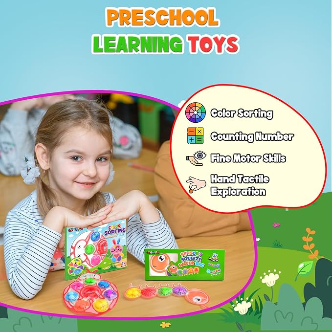 2Pcs Color Sorting Sensory Toys for Kids with Autism Toddler Toys for Airplane Travel Road Trip Preschool Montessori Toys Fine Motor Skills Easter Basket Stuffers Gifts for Kids Boys Girls