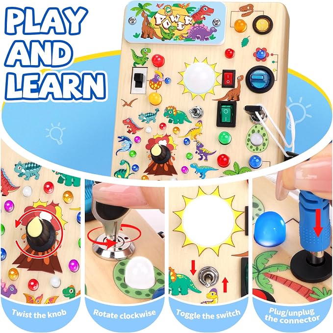 Grarain Busy Board for Toddlers - Montessori Educational Toy for 1-3 Year Old Boys & Girls | Travel-Friendly Sensory Learning Activity | Ideal for Kids with Autism(Dinosaur Busy Board)