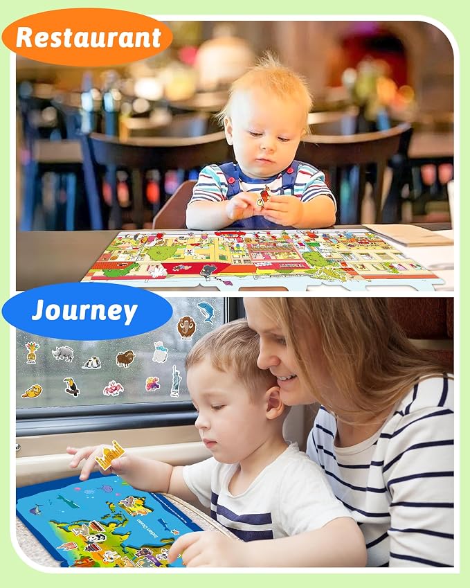 Benresive Reusable Sticker Book for Toddlers, Stickers for Kids, Travel Toy | Toddler Toys, Boys Girls Birthday Gifts, Airplane & Road Trip Essentials Kids, No Mess Waterproof Toddler Crafts Activities