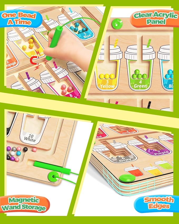 Magnetic Color and Number Maze, Montessori Toys for 2 3 4 Year Old - Cups | Birthday Gifts for Girls Boys, Wooden Color Matching Puzzle Board, Preschool Learning Activities Travel Toys for Ages 2-4