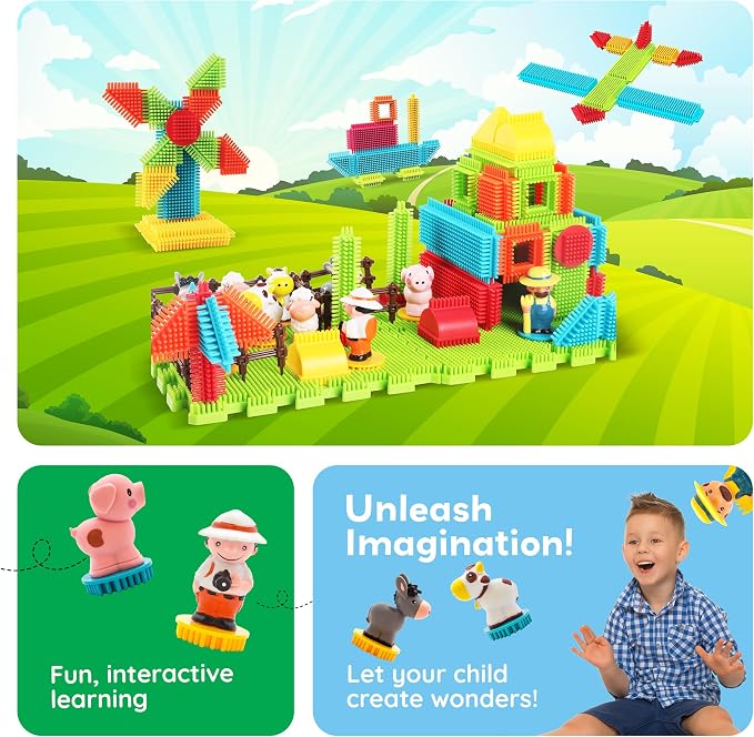 PicassoTiles PTB100 100pcs Hedgehog Shape 3D Building Blocks Tiles Farm Theme Set Learning Playset STEM Toy Set Educational Kit Child Branin Development Preschool Kindergarten Toy