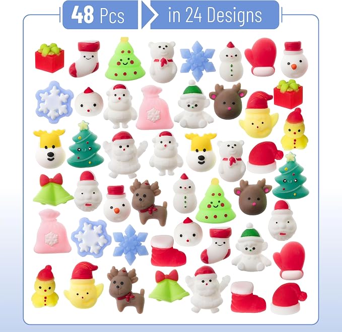 Mr. Pen- Christmas Squishy Toys, 48 Pack | Washable Twistable Stretchy Squishies Bulk, Soft Stress Relief Sensory Toys for Squeezing, Stocking Stuffers