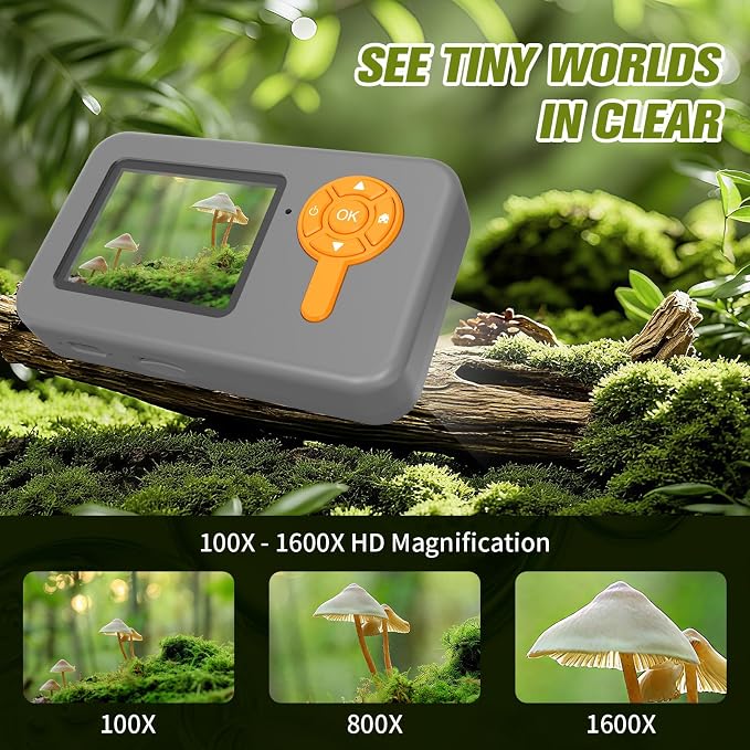 1200X Camera Microscope for Kids with 2 inch Screen STEM Rechargeable Digital Science Kit Handheld Zoom with Photo and Video Gift for Ages 6-12 (Grey)