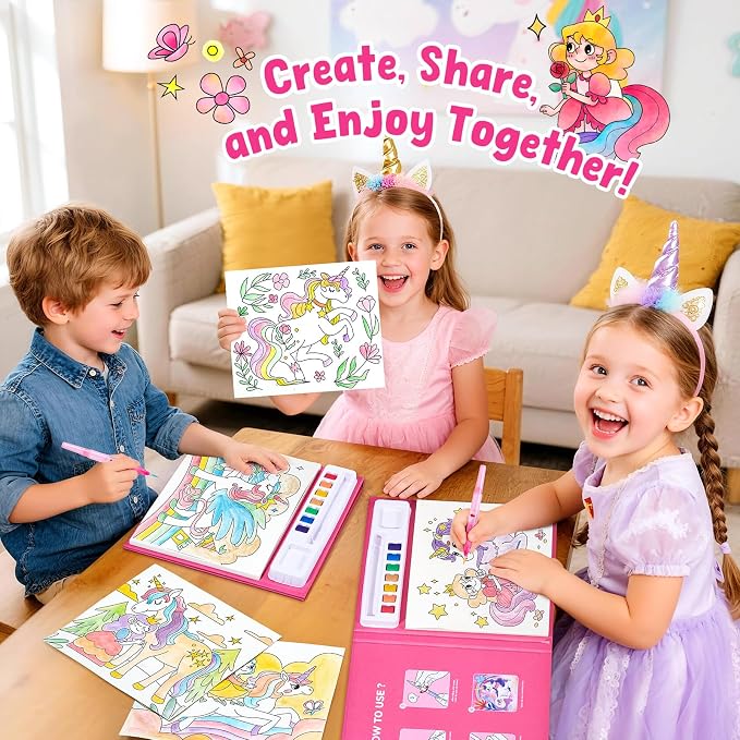 JoyCat Paint with Water Coloring Books for Toddlers (Magical Pony) | Watercolor Painting Set for Kids Ages 3-5 & 4-8, Arts & Crafts Drawing Activity Travel Toy, Birthday Gifts for Boys & Girls