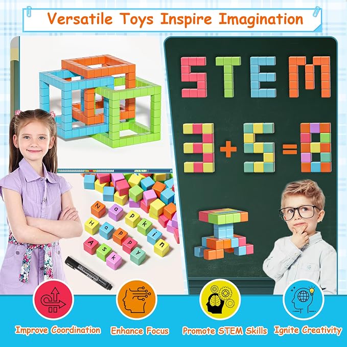 Apluses Magnetic Blocks, Magnet Building Cubes for Kids Ages 3-5, STEM Educational Sensory Autism Montessori Preschool Toys, Gifts for Kids Ages 4-8 Year Old Boys and Girls