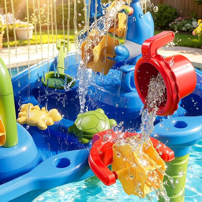 Water Table for Toddlers 3-5, 3-Tier Kids Sand Water Table, Water and Sand Activity Sensory Table Beach Outdoor Backyard Toys for Kids Toddlers Age 3 4 5 6 7 8 Boys Girls
