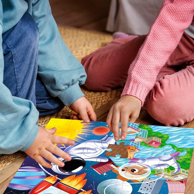 60 Piece Puzzles for Kids Ages 4-6 - 4 Jigsaw Toddlers Puzzles Ages 3-5 | Space, Dino, Firefighters Puzzles for Children Ages 6-8 - Educational Gift Game for Boys and Girls