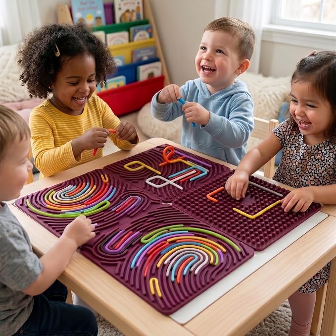 Large Sensory Activity Board, Silicone Fidget Toy for Autism, ADHD & Stress Relief, Double-Sided Quiet Montessori Fine Motor Skills Toy Gift for 3+ Kids, Adults with 36 Strips Portable Bag (Berry)