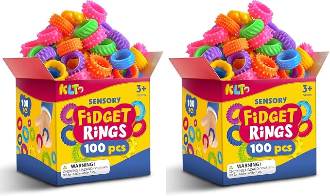 KLT Fidget Toys Bulk for Kids: 100pcs Textured Fidget Ring - Classroom Prize Box Quiet - Party Favors Gift Bags Stuffers - Sensory Bin Filler for ADHD Autism Kids Stress Relief (Pack of 2)