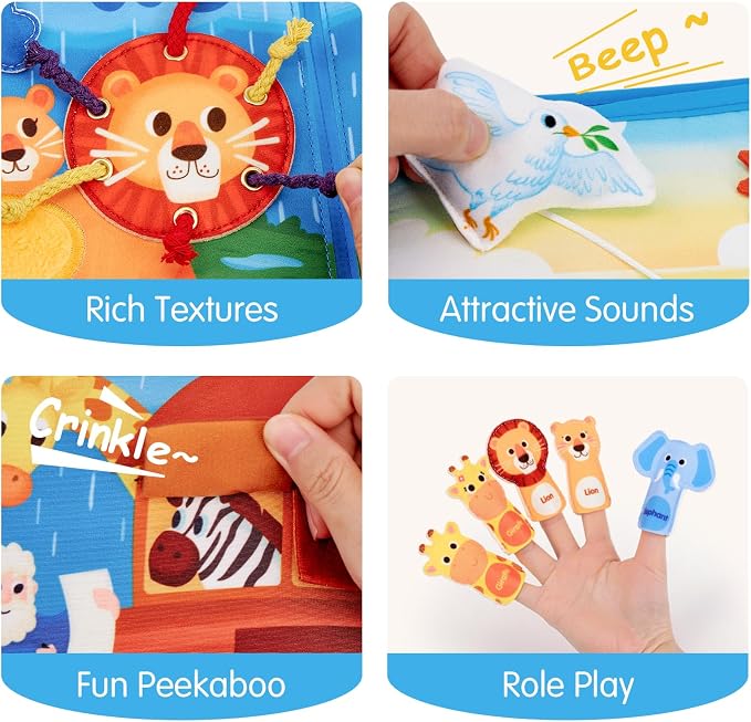 hahaland Noah's Ark Toy Busy Book for Toddlers 1-3 - Baptism Gifts for Boys | Montessori Toys for 1 Year Old Boy Girl, Learning Educational Airplane Travel Quiet Activity Board One Year Old Birthday Gift