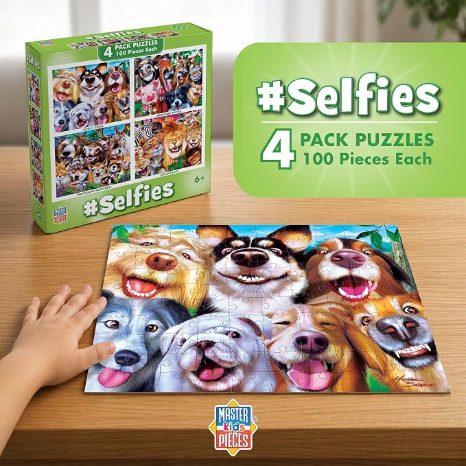 MasterPieces – Jigsaw Puzzle Set for Kids 6+ Years, 4-Pack of 100 Pieces, Educational and Fun Game, Silly Animals Collection, Gift Idea for Children, 8" x 10" | 4 pack 100 piece puzzles for kids ages 6+ with silly animal art, thick pieces, matte finish...