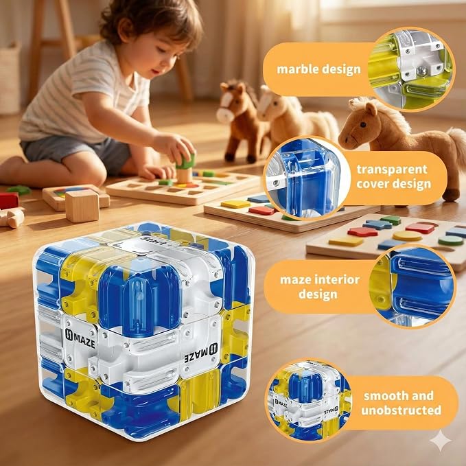 3D Rolling Ball Maze Cube & Marble Maze Puzzle - Large Labyrinth Brain Teaser Toy for Kids Ages 4-8, 8-12 & Adults. Challenging 3D Puzzle Game. Best Travel Birthday Gift (Orange Color)