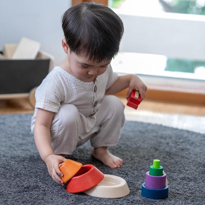 PlanToys® Cone Sorting Wooden Toy Set for Kids Ages 3+ Montessori Activity | cone sorting set, montessori colour size recognition, fine motor skill logic focus, ages 3+ educational wooden toy, preschool