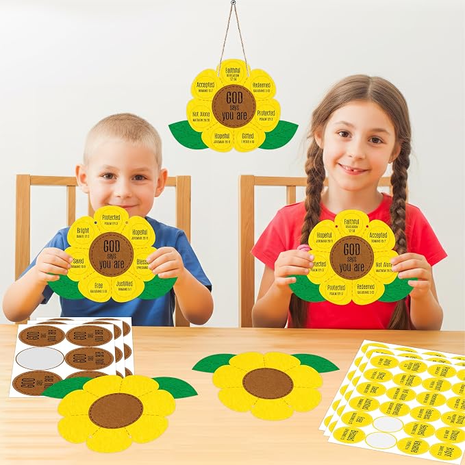 Hebayy 30 Set Sunflower Craft Kit, God Says You are DIY Craft Supplies for Sunday School, Glue-Free & Easy to Assemble Religious Christian Bible Supplies for School Activities
