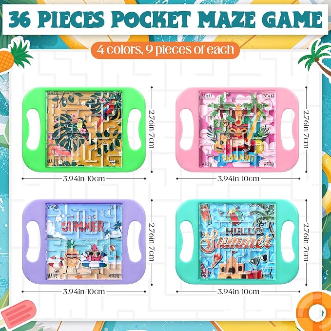 JellyArch 36 Pcs Mini Maze Puzzle Bulk for Kids Maze Cubes, Summer | Small Educational Handheld Puzzle Brain Teaser Back to School Classroom Exchange Gifts for Students Adults