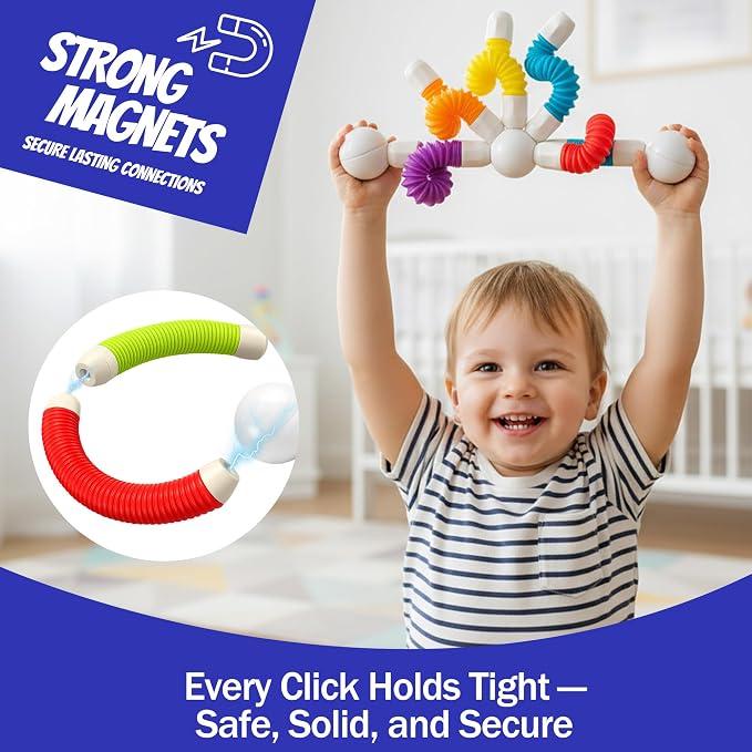 Magnetic Building Sticks for Toddlers 1-3, Flexible STEM Construction Toy | Montessori-Inspired Sensory Play, Soft Flexible Magnets, Creative Building Kit for Boys and Girls Ages 3-6