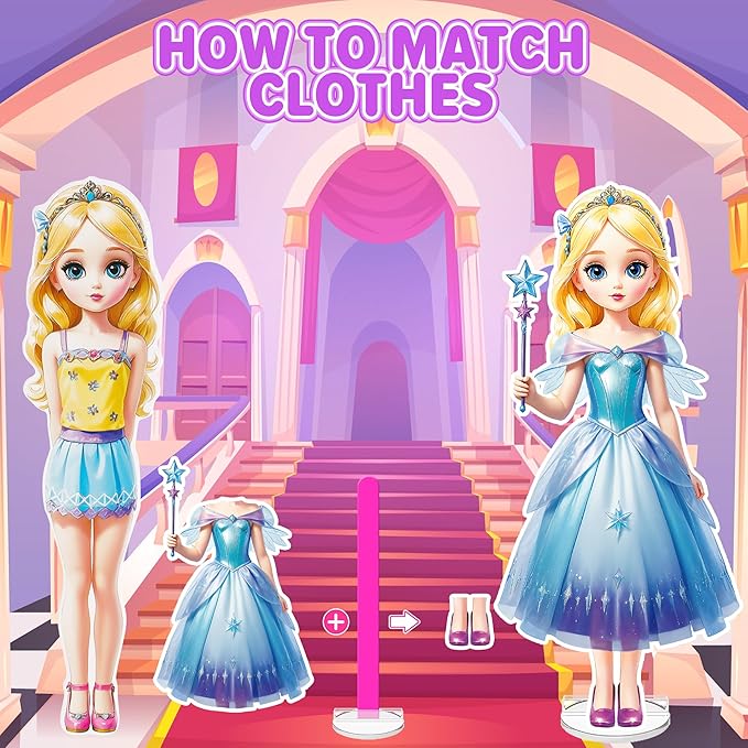 Magnetic Dress Up Dolls for Girls - Princess Magnet Paper Dolls Book with 3D City Buildings - Travel Car Trip Quiet Book Game Toys Easter Birthday Gifts for Kids Toddlers Ages 3 4 5 6 7(Style A)