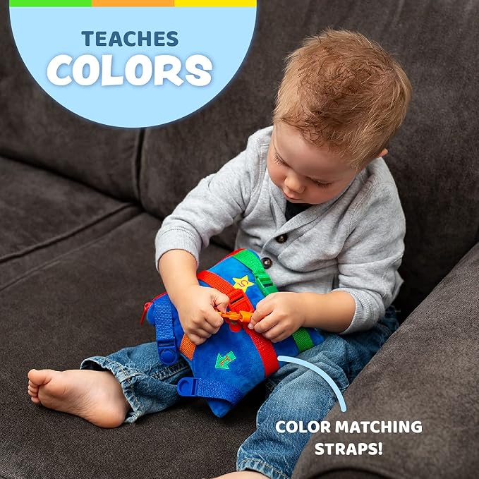 Buckle Toys, Boomer Square, Learning Activity, Easy Travel Toy for Toddlers | Develop Motor Skills and Problem Solving, Travel Toy Perfect Car Travel Accessories for Long Trips