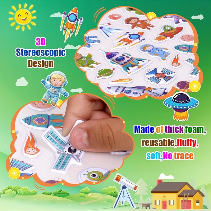 6 Pack Reusable Puffy Sticker Books, 250Pcs Kids Activity Stickers Ages 3+ | Travel Sticker Book Dinosaur/Space/Traffic/Robot/Harbor/Construction for Boys Girls