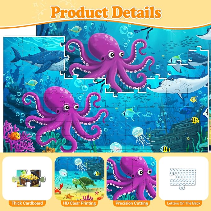 4-Pack 100 Piece Puzzles for Kids Ages 4-6 6-8 8-10 10-12, Farm Desert Polar Seaworld Kids Puzzles Ages 3-5 4-6 5-8 8-10, Learning Educational Jigsaw Puzzles 100 Pieces, Gifts for Girls Boys 15x10in